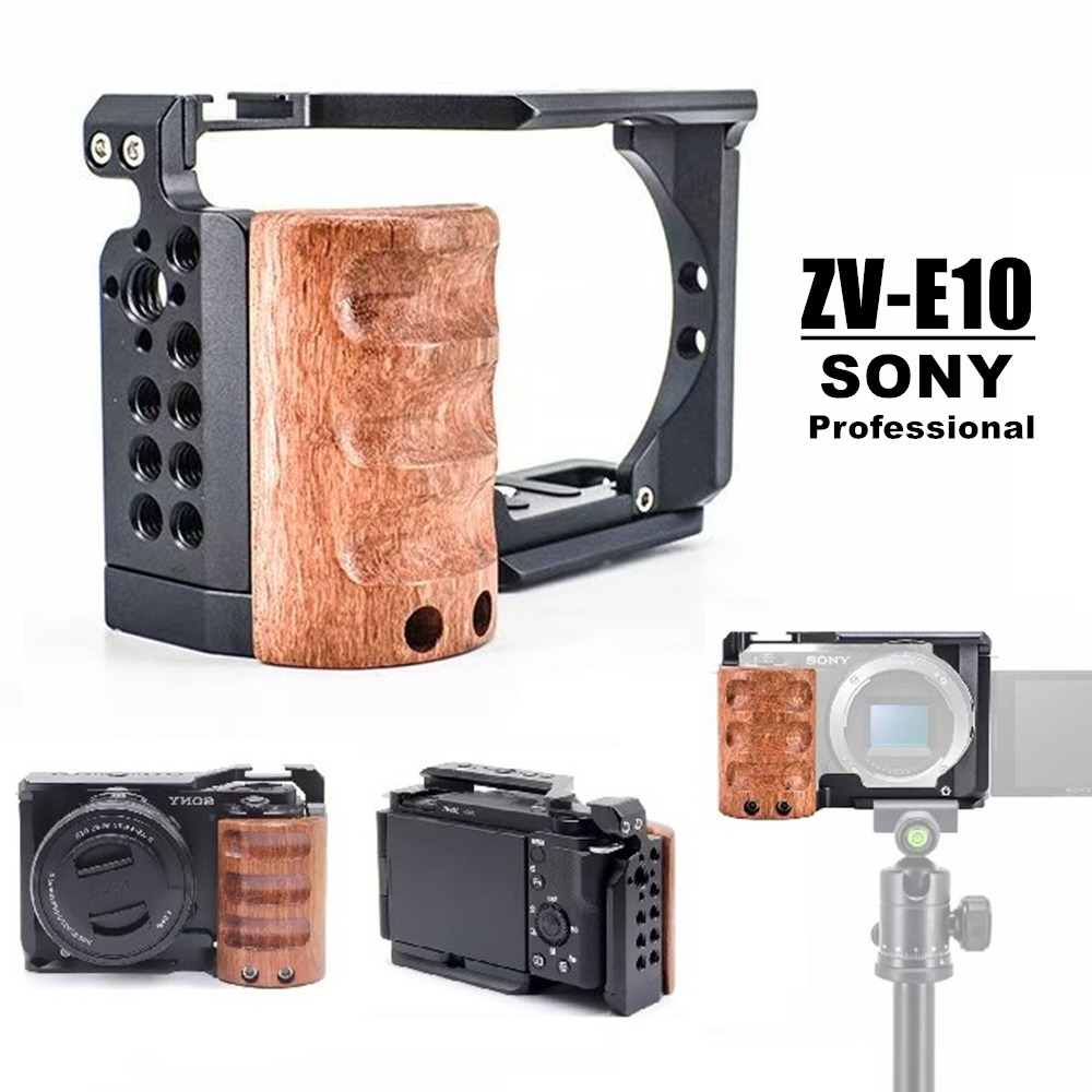 Sony Camera Zv-E10 - ソニーZV-E10カメラケージ、コールドシュー、1/4インチ/3/8インチ穴、アルカスイスプレート付き、アルミ合金と木製ケージ
